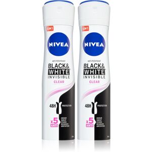 Nivea Black & White Invisible Clear antiperspirant ve spreji 2 x 150 ml (výhodné balení) pro ženy