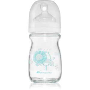 Bebeconfort Emotion Glass White kojenecká láhev Lion 0-6 m 130 ml