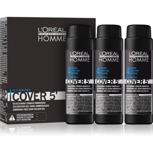 L’Oréal Professionnel Homme Cover 5' tónovací barva na vlasy 3 ks odstín 4 Medium Brown 3x50 ml