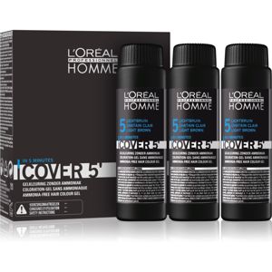 L’Oréal Professionnel Homme Cover 5' tónovací barva na vlasy 3 ks odstín 5 Light Brown 3x50 ml