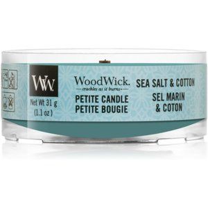 Woodwick Sea Salt & Cotton votivní svíčka s dřevěným knotem 31 g