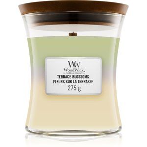 Woodwick Trilogy Terrace Blossoms vonná svíčka s dřevěným knotem 275 g