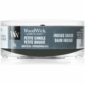 Woodwick Indigo Suede votivní svíčka s dřevěným knotem 31 g