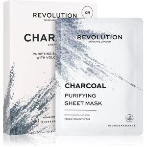 Revolution Skincare Purifying Charcoal sada plátýnkových masek pro mastnou a problematickou pleť 5 ks