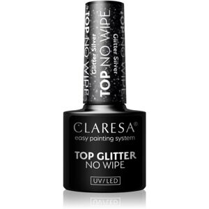 Claresa UV/LED Top Glitter No Wipe gelový vrchní lak na nehty třpytivý odstín Glitter Silver 5 g