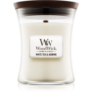 Woodwick White Tea & Jasmine vonná svíčka s dřevěným knotem 275 g