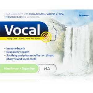 Vocal Vocal HA pastilky bez cukru s příchutí Máty doplněk stravy pro podporu zdraví hlasivek 24 ks