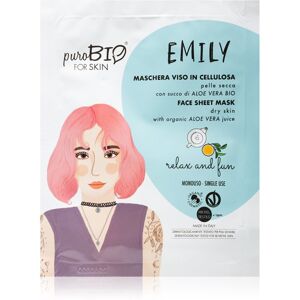 puroBIO Cosmetics Emily Relax and Fun hydratační plátýnková maska s aloe vera 15 ml