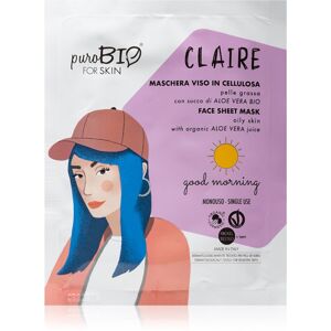 puroBIO Cosmetics Claire Good Morning plátýnková maska s hydratačním a zklidňujícím účinkem s aloe vera 15 ml