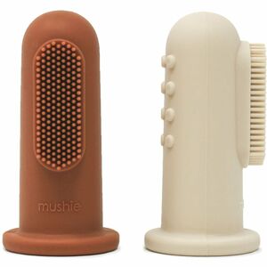 Mushie Finger Toothbrush dětský zubní kartáček na prst Clay/Shifting Sand 2 ks