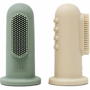 Mushie Finger Toothbrush dětský zubní kartáček na prst Shifting Sand/Cambridge Blue 2 ks