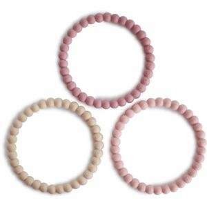 Mushie Pearl Teething Bracelet kousátko Linen-Peony-Pale-Pink 3 ks