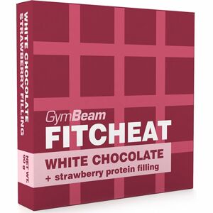 GymBeam Fitcheat Protein Chocolate bílá čokoláda s proteinem strawberry 90 g
