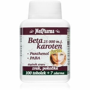 MedPharma Beta karoten 25 000 m.j. +Panthenol+PABA doplněk stravy k udržování normálního stavu vlasů, pokožky a sliznic 107 ks