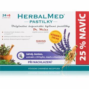 Dr.Weiss HerbalMed pastilky Šalvěj+ ženšen s vitaminem C doplněk stravy při zánětu v krku a dutině ústní 30 ks