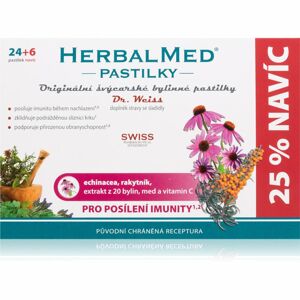 Dr.Weiss HerbalMed pastilky Echinacea + rakytník + vitamin C doplněk stravy při zánětu v krku a dutině ústní 30 ks