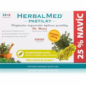 Dr.Weiss HerbalMed pastilky Islandský lišejník + tymián + med + vitamin C doplněk stravy při zánětu v krku a dutině ústní 30 ks