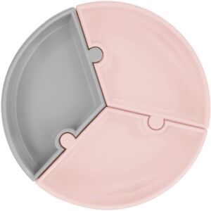 Minikoioi Puzzle Pinky Pink/ Powder Grey dělený talíř s přísavkou