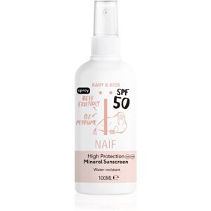 Naif Baby & Kids Mineral Sunscreen SPF 50 sprej na opalování bez parfemace pro děti od narození 0 % perfume 100 ml