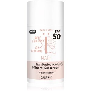 Naif Baby & Kids Mineral Sunscreen SPF 50 minerální ochranná tyčinka na citlivá místa pro děti od narození bez parfemace 26 g